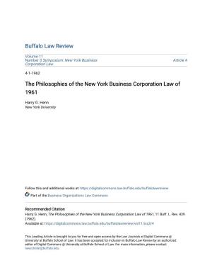 The Philosophies of the New York Business Corporation Law of 1961