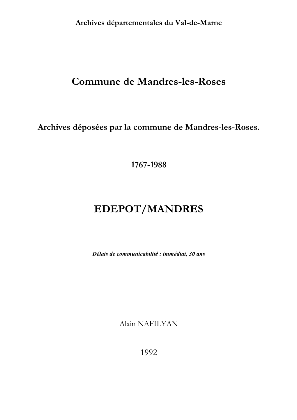 Commune De Mandres-Les-Roses EDEPOT/MANDRES