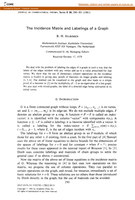 The Incidence Matrix and Labelings of a Graph