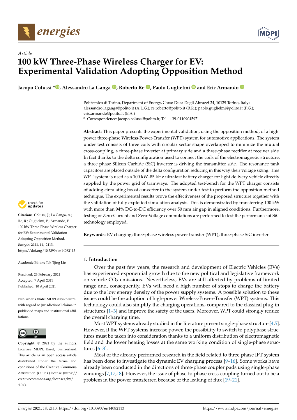 100 Kw Three-Phase Wireless Charger for EV: Experimental Validation Adopting Opposition Method