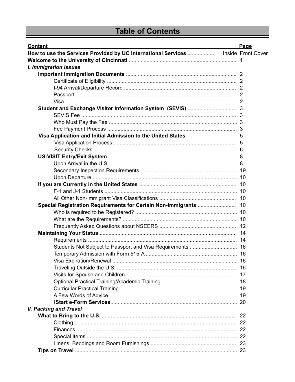 Table of Contents