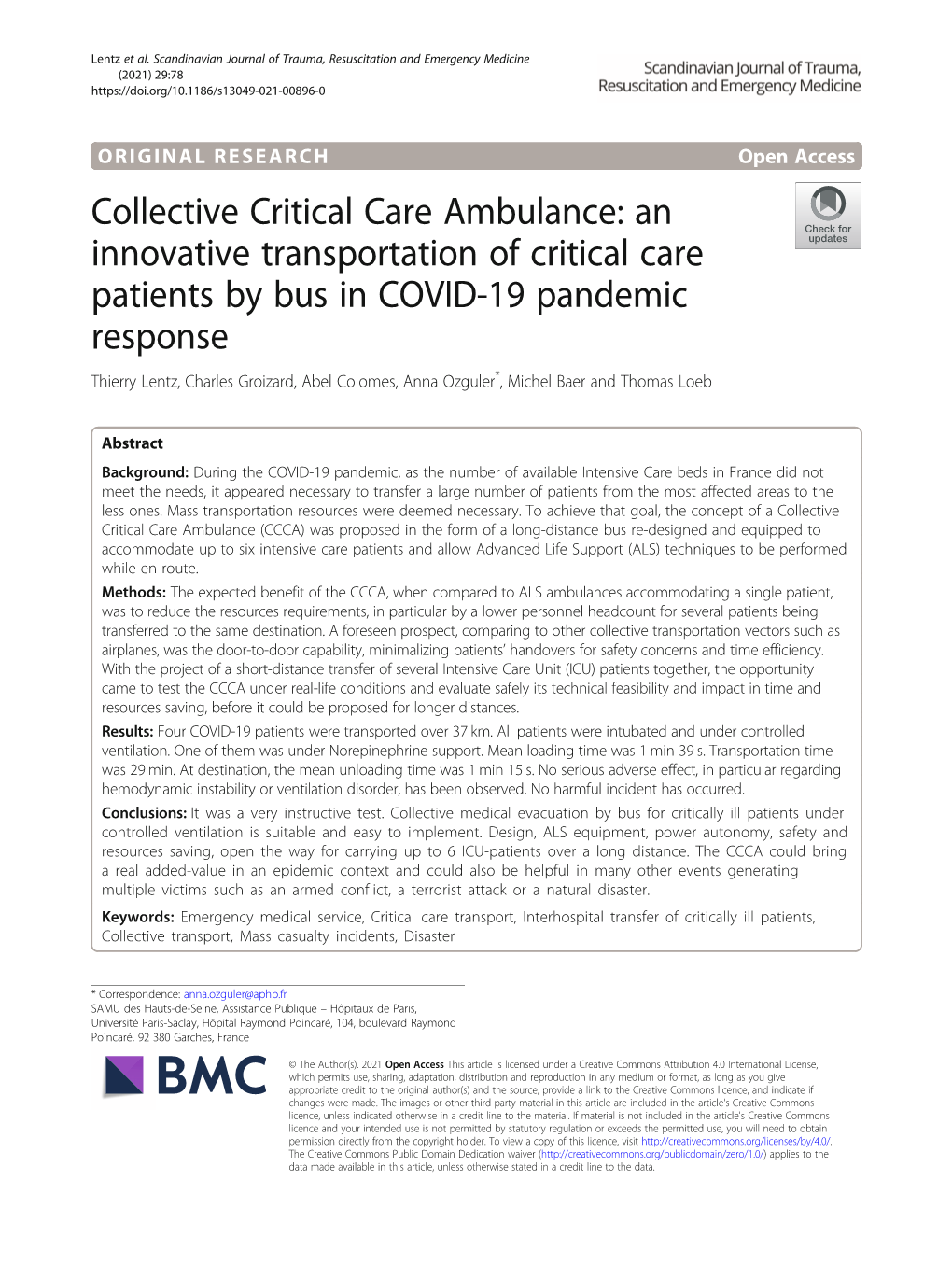 An Innovative Transportation of Critical Care Patients by Bus in COVID-19