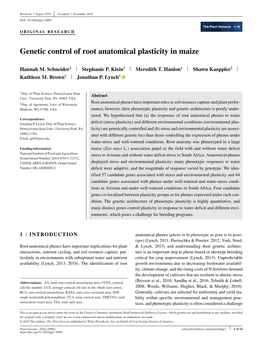Genetic Control of Root Anatomical Plasticity in Maize