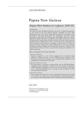 Papua New Guinea Papua New Guinea at a Glance: 2001-02