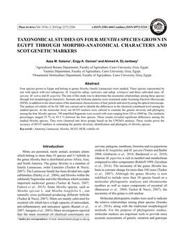 Taxonomical Studies on Four Mentha Species Grown in Egypt Through Morpho-Anatomical Characters and Scot Genetic Markers