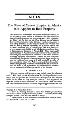 The State of Caveat Emptor in Alaska As It Applies to Real Property