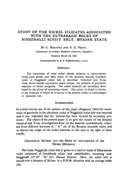 Study of the Nickel Silicates Associated with the Ultrabasic Rocks of Nuggihalli Schist Belt, Mysore State