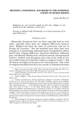 Religion, Conscience, and Belief in the European Court of Human Rights