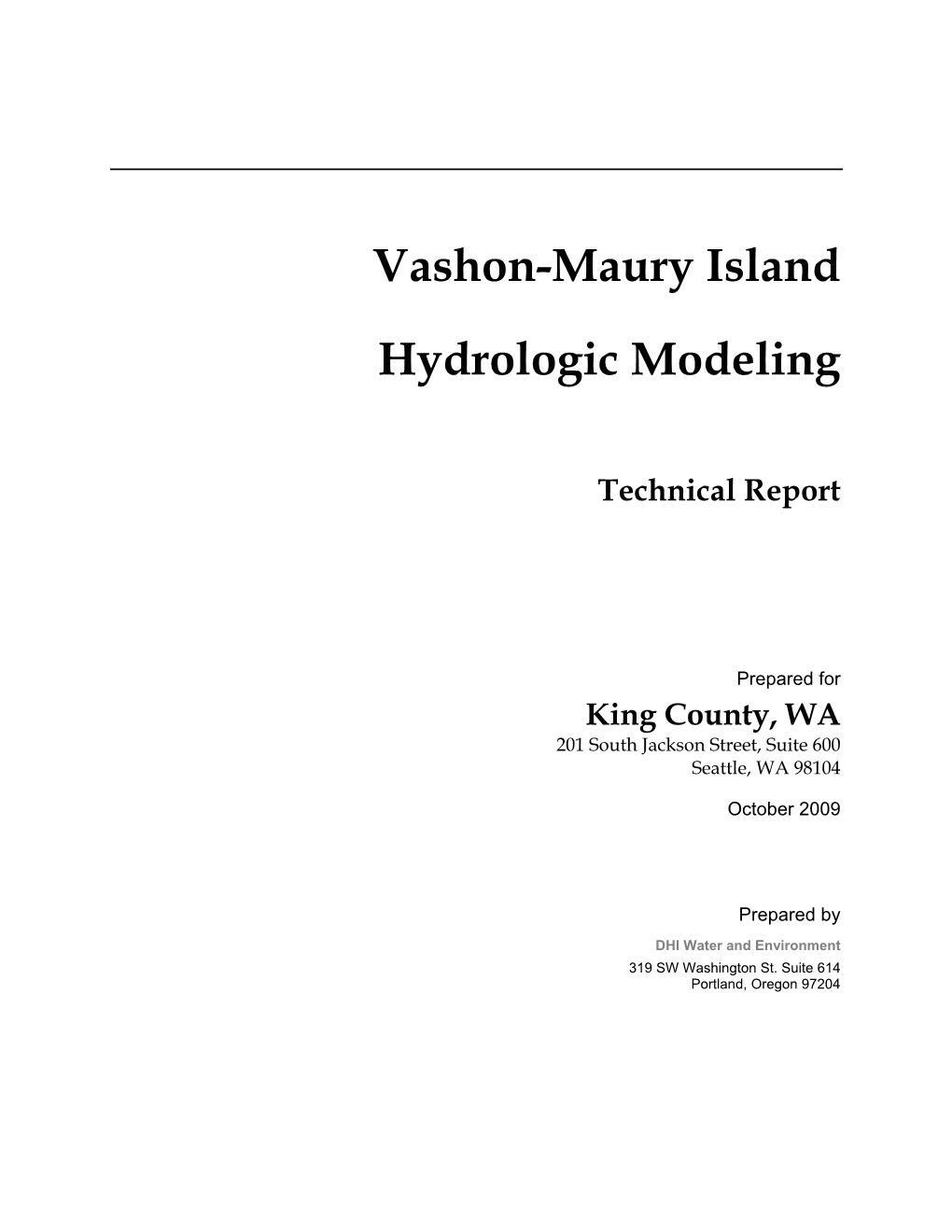 Vashon-Maury Island Hydrologic Modeling Report