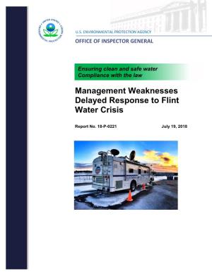 Management Weaknesses Delayed Response to Flint Water Crisis