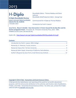 H-Diplo Roundtable, Vol. XV, No. 6