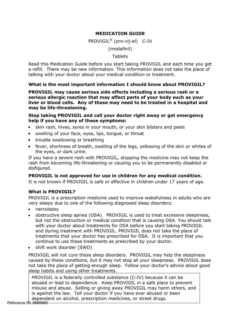 Modafinil) Tablets Read This Medication Guide Before You Start Taking PROVIGIL and Each Time You Get a Refill