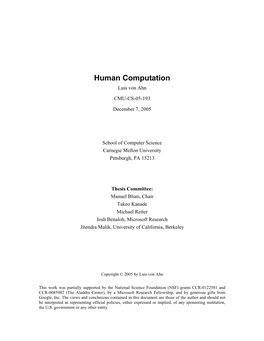 Human Computation Luis Von Ahn