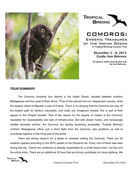 COMOROS: Endemic Treasures of the Indian Ocean a Tropical Birding Custom Trip