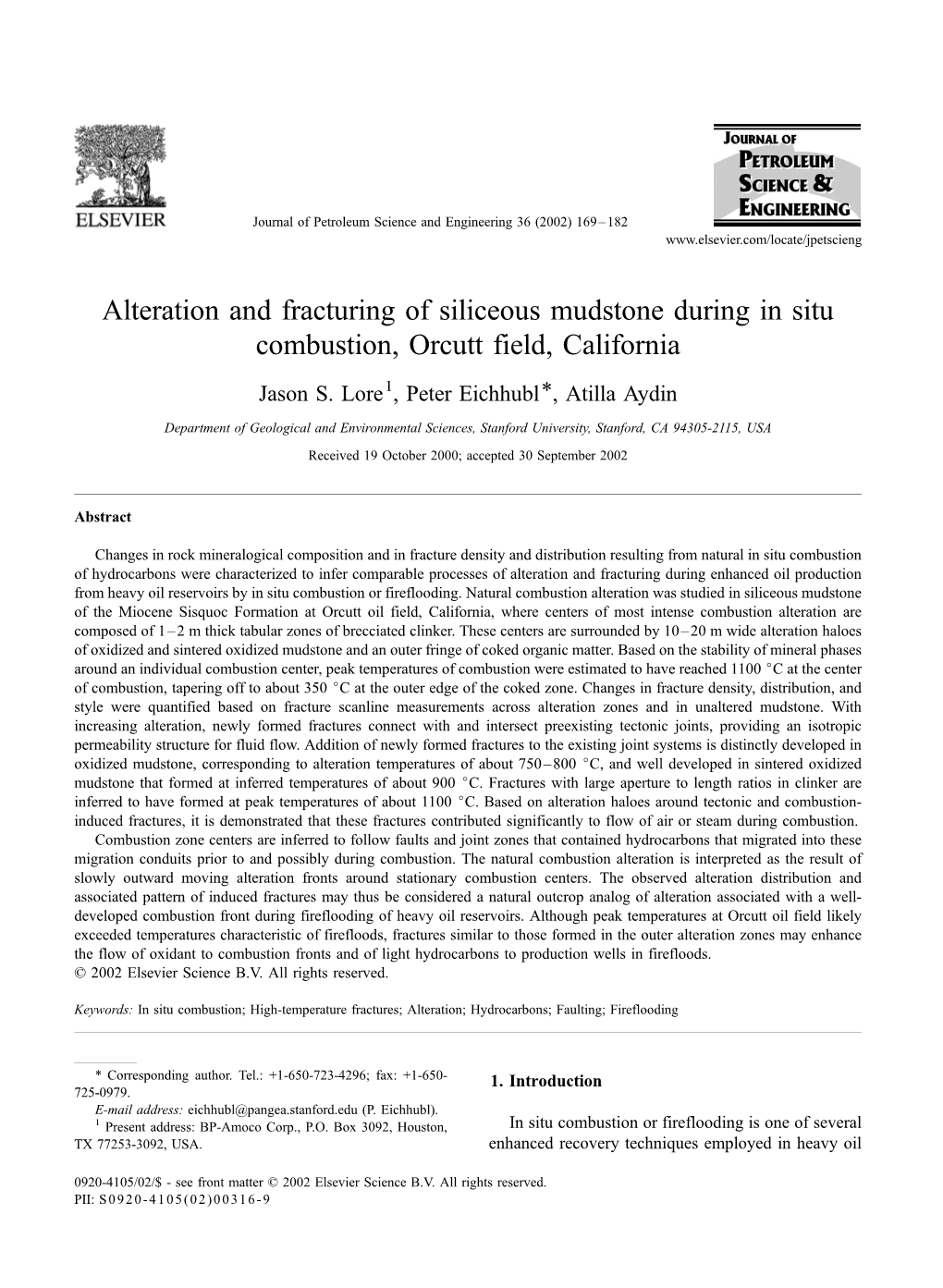 Alteration and Fracturing of Siliceous Mudstone During in Situ Combustion, Orcutt Field, California