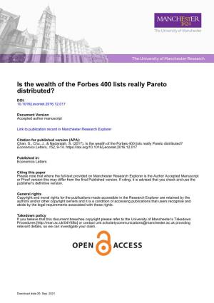 Is the Wealth of the Forbes 400 Lists Really Pareto Distributed?