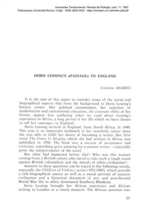 Doris Lessing's «Passage» to England