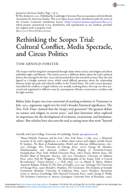 Rethinking the Scopes Trial: Cultural Conflict, Media Spectacle, And