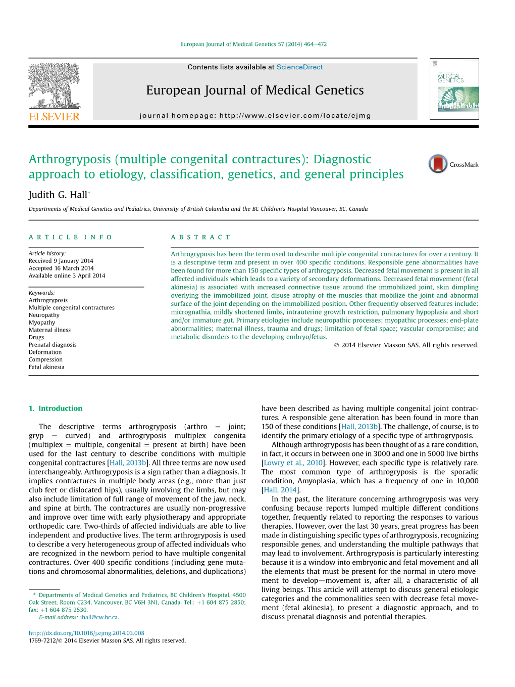 (Multiple Congenital Contractures): Diagnostic Approach to Etiology, Classiﬁcation, Genetics, and General Principles