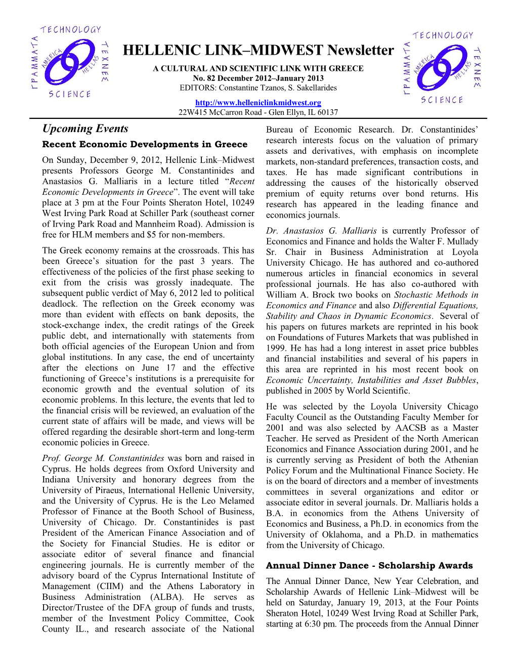 HELLENIC LINK–MIDWEST Newsletter a CULTURAL and SCIENTIFIC LINK with GREECE No