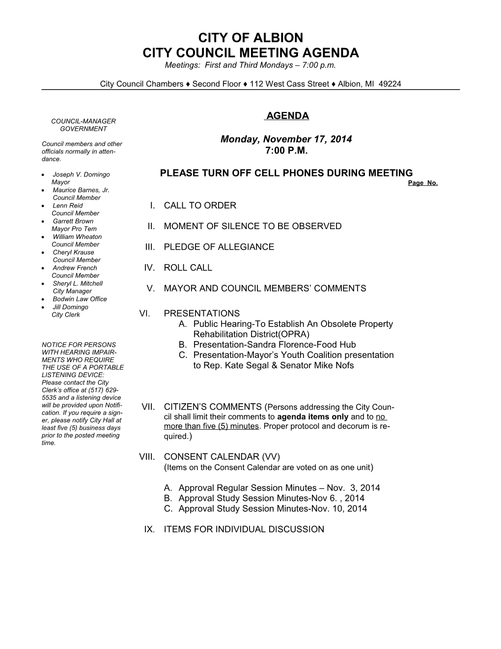 City Council Meeting Agenda s1