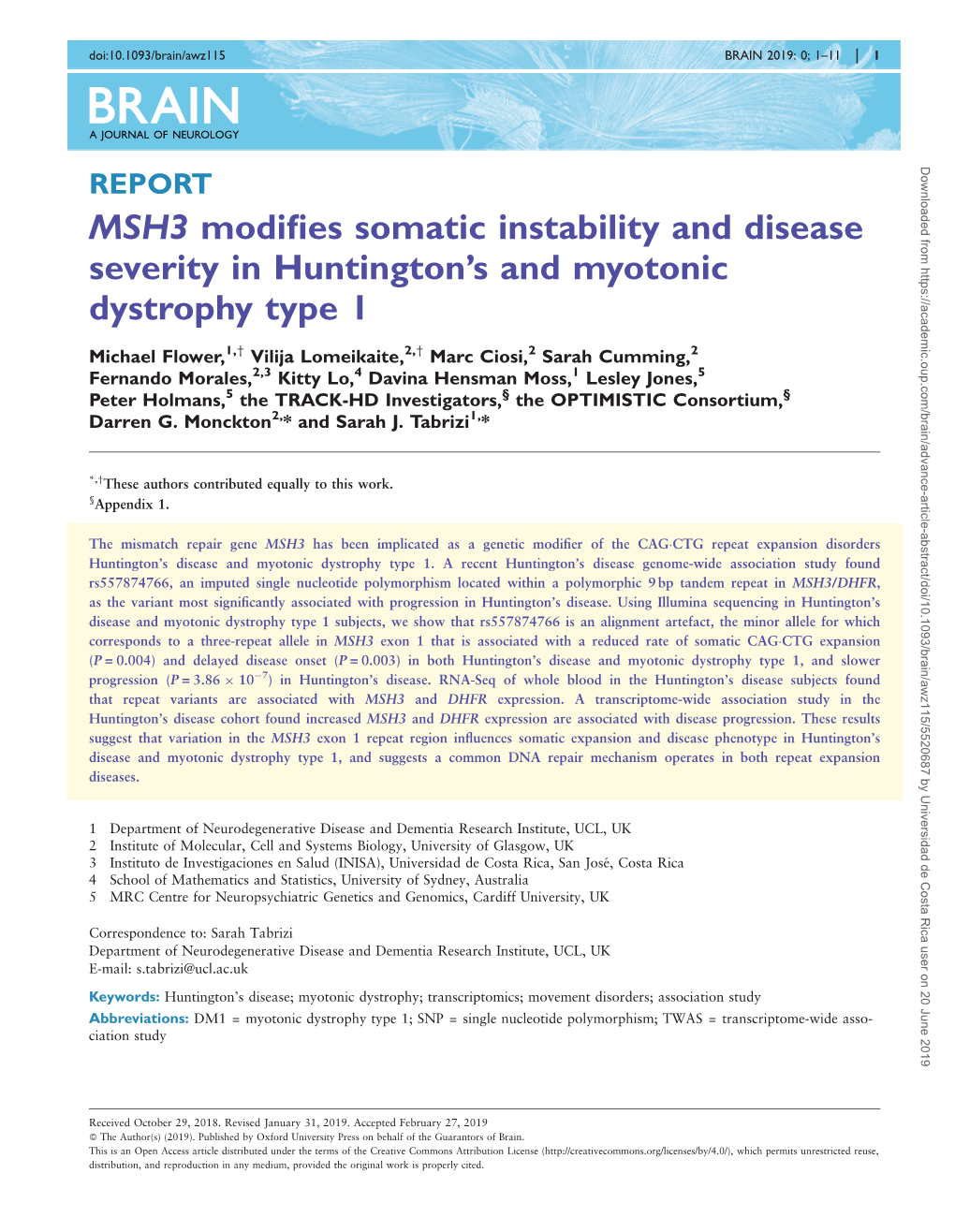 MSH3 Modifies Somatic Instability and Disease Severity in Huntington's