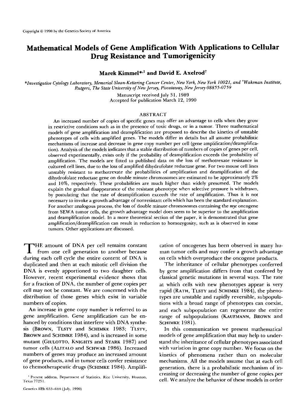 Mathematical Models of Gene Amplification with Applications To