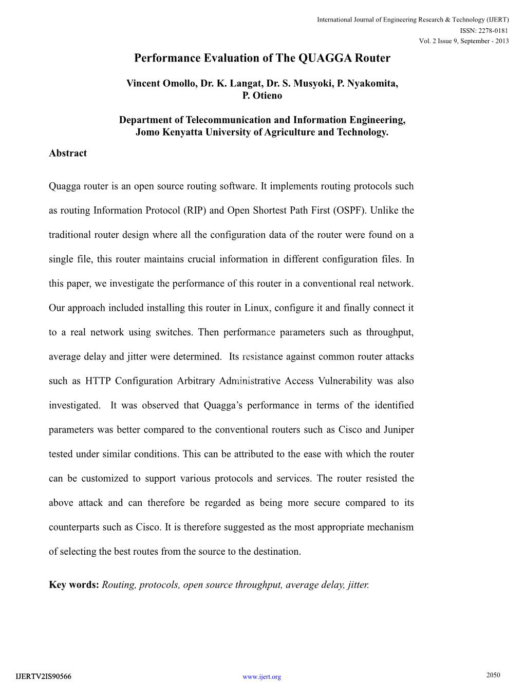 Performance Evaluation of the QUAGGA Router