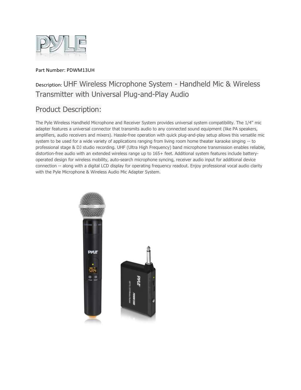 Handheld Mic & Wireless Transmitter with Universal Plug-And-Play Audio