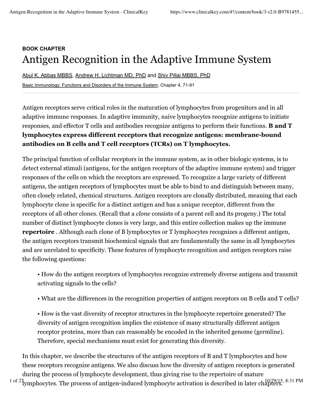 Antigen Recognition in the Adaptive Immune System - Clinicalkey