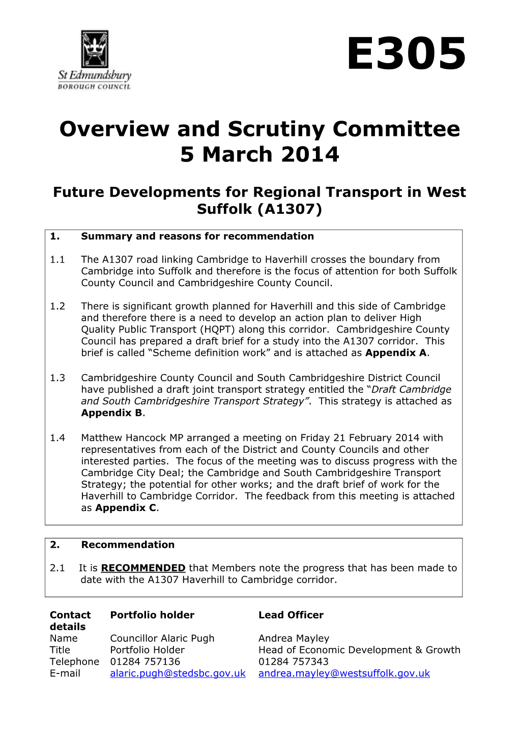 Overview and Scrutiny Committee 5 March 2014