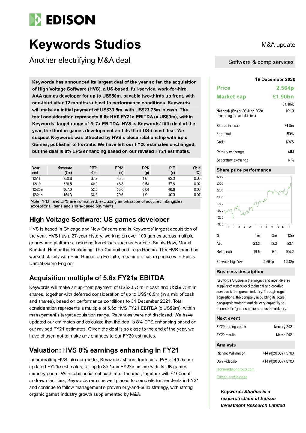 Keywords Studios M&A Update