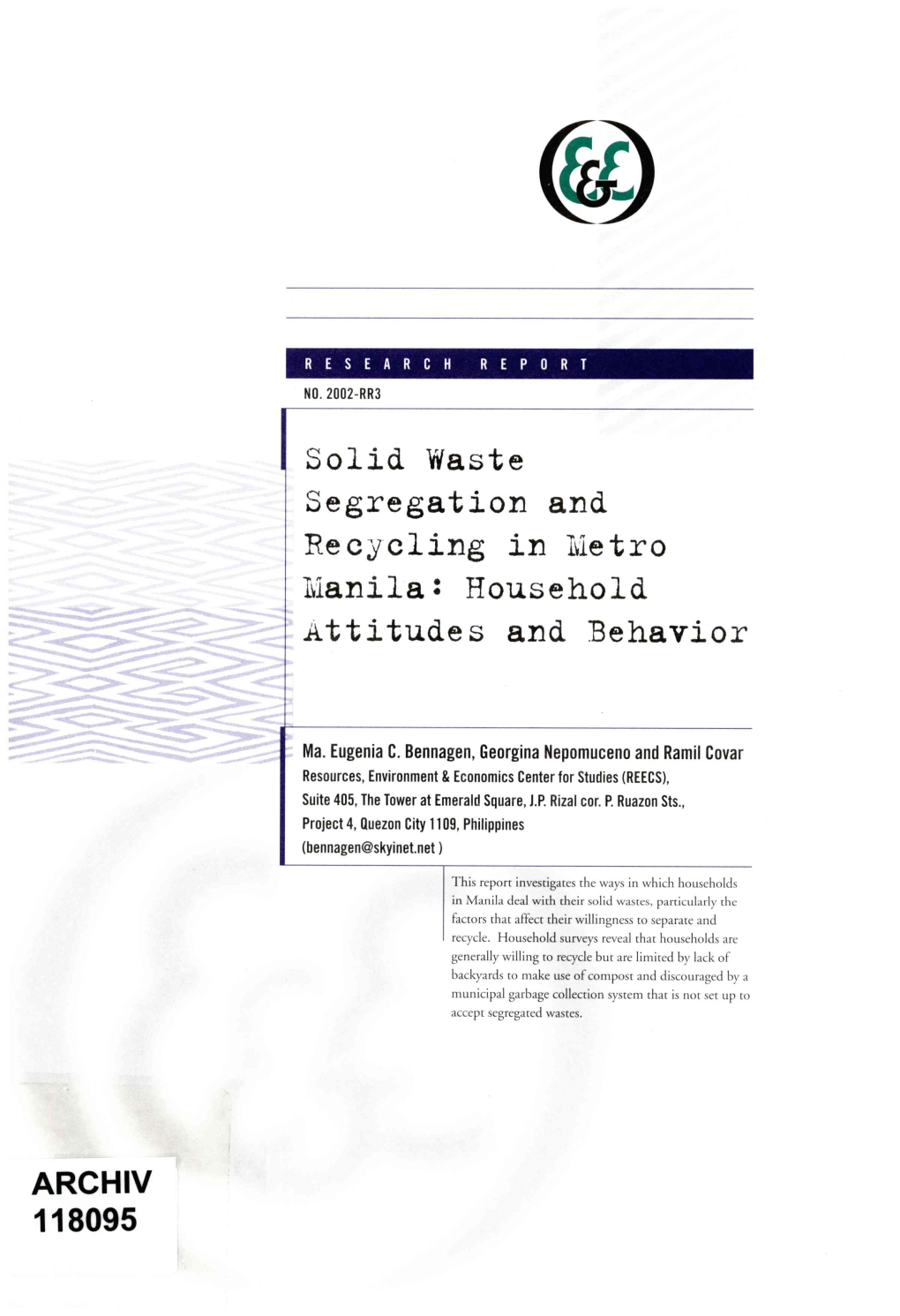 Solid Waste Segregation and Recycling in Metro Manila: Household Attitudes and Behavior