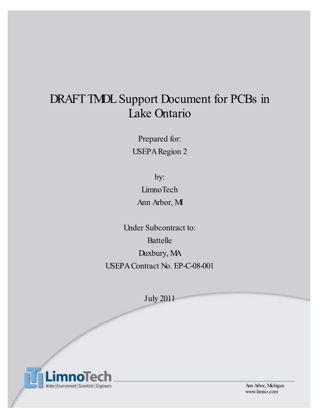 DRAFT TMDL Support Document for Pcbs in Lake Ontario