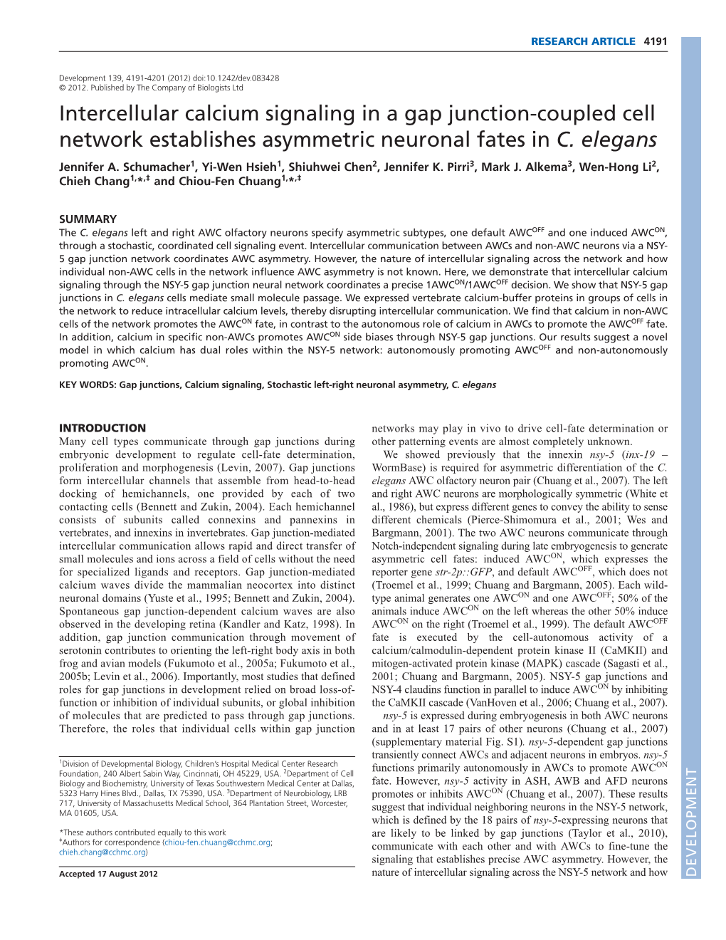 Intercellular Calcium Signaling in a Gap Junction-Coupled Cell Network Establishes Asymmetric Neuronal Fates in C