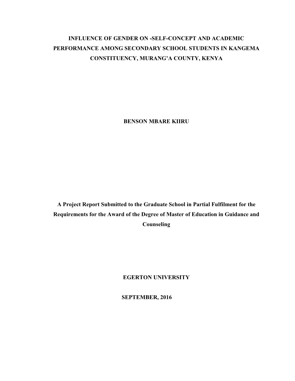 Self-Concept and Academic Performance Among Secondary School Students in Kangema Constituency, Murang’A County, Kenya