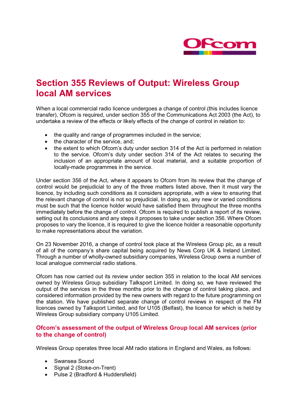 Wireless Group Local AM Services