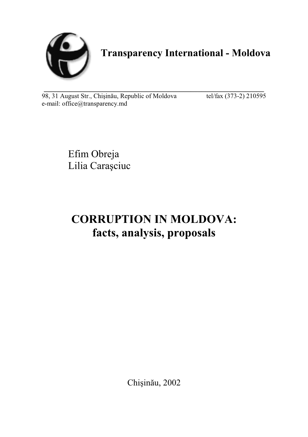 CORRUPTION in MOLDOVA: Facts, Analysis, Proposals