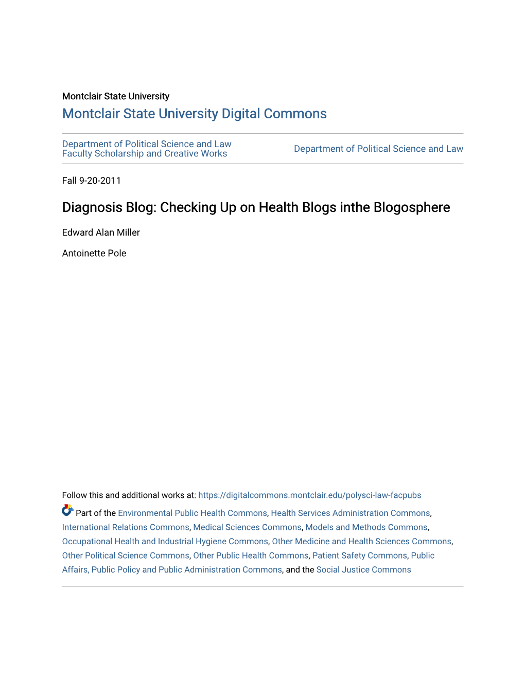 Diagnosis Blog: Checking up on Health Blogs Inthe Blogosphere