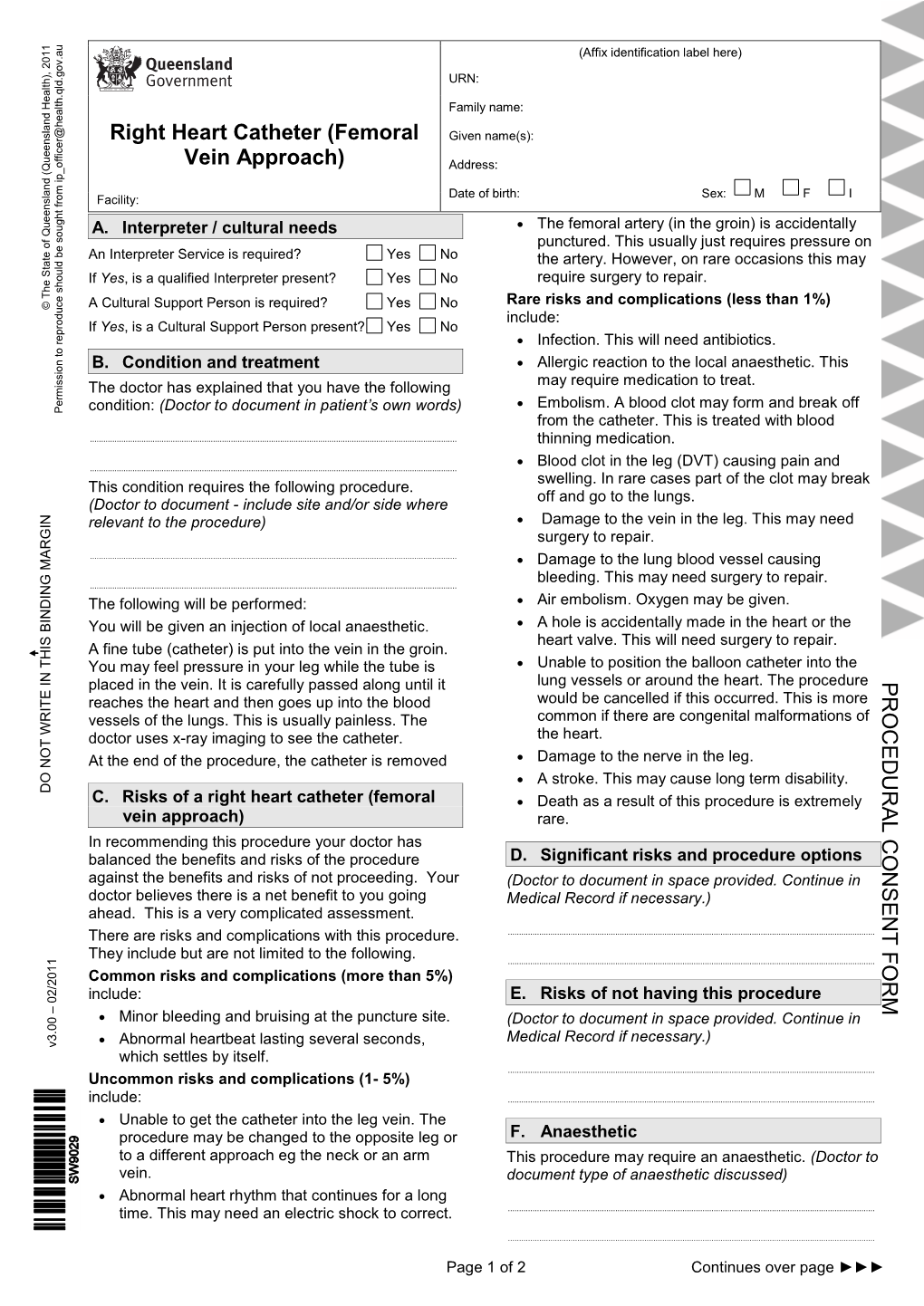 Right Heart Catheter (Femoral Vein Approach) Procedural Consent