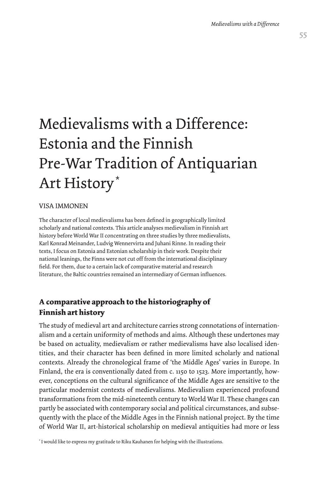 Estonia and the Finnish Pre-War Tradition of Antiquarian Art History *