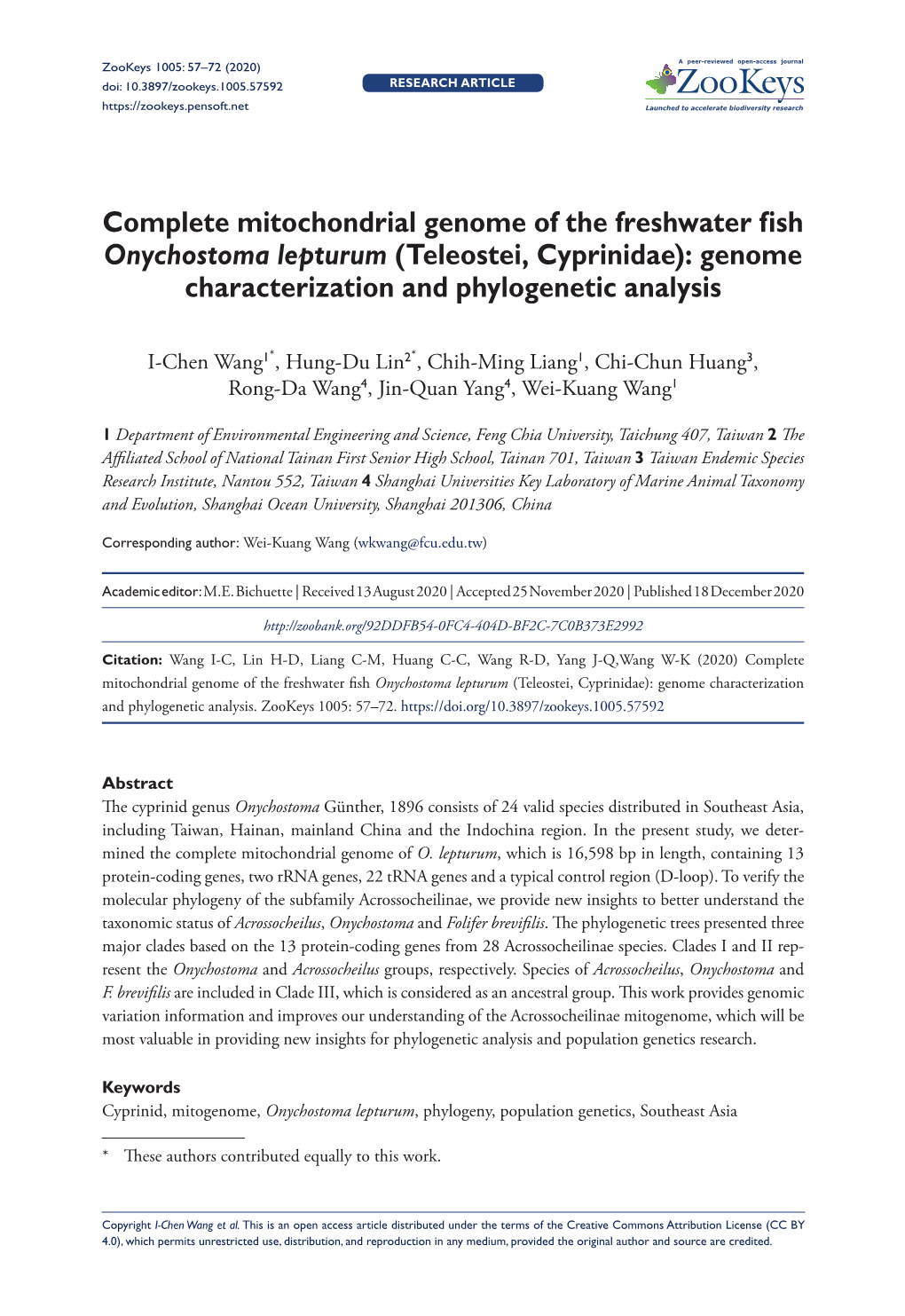 Complete Mitochondrial Genome of the Freshwater Fish Onychostoma Lepturum (Teleostei, Cyprinidae): Genome Characterization and Phylogenetic Analysis