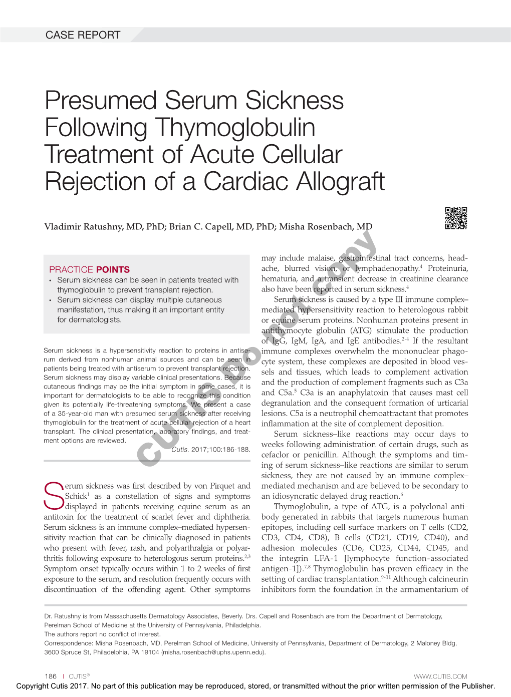 Presumed Serum Sickness Following Thymoglobulin Treatment of Acute Cellular Rejection of a Cardiac Allograft