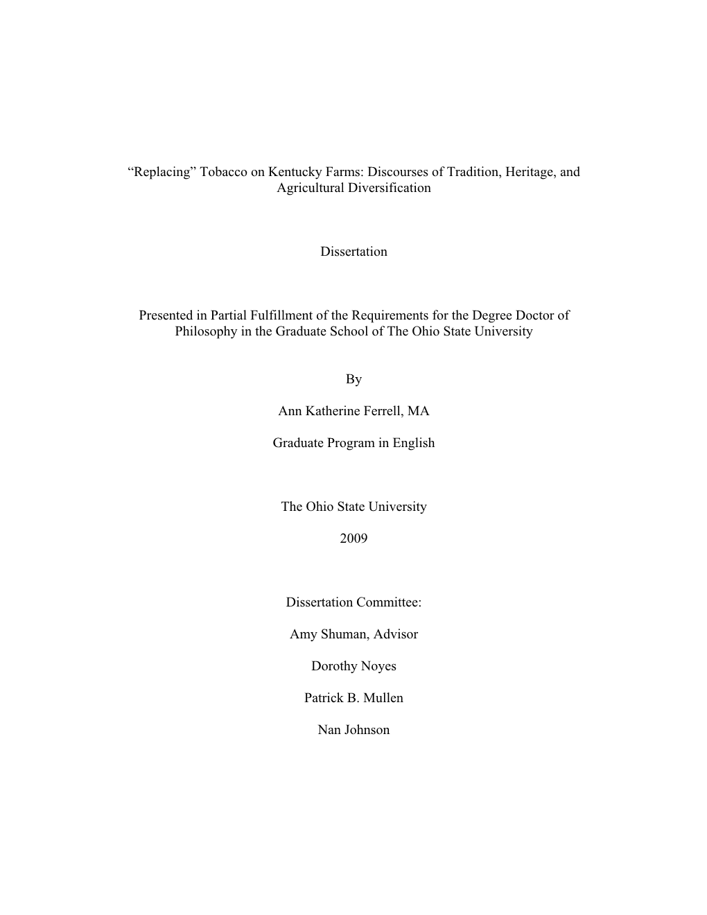 “Replacing” Tobacco on Kentucky Farms: Discourses of Tradition, Heritage, and Agricultural Diversification