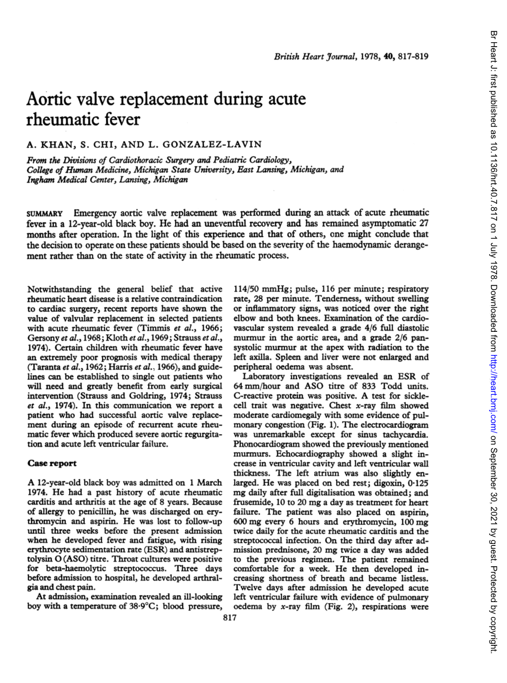 Aortic Valve Replacement During Acute Rheumatic Fever A