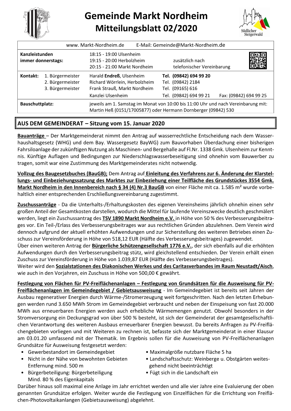 Gemeinde Markt Nordheim Mitteilungsblatt 02/2020