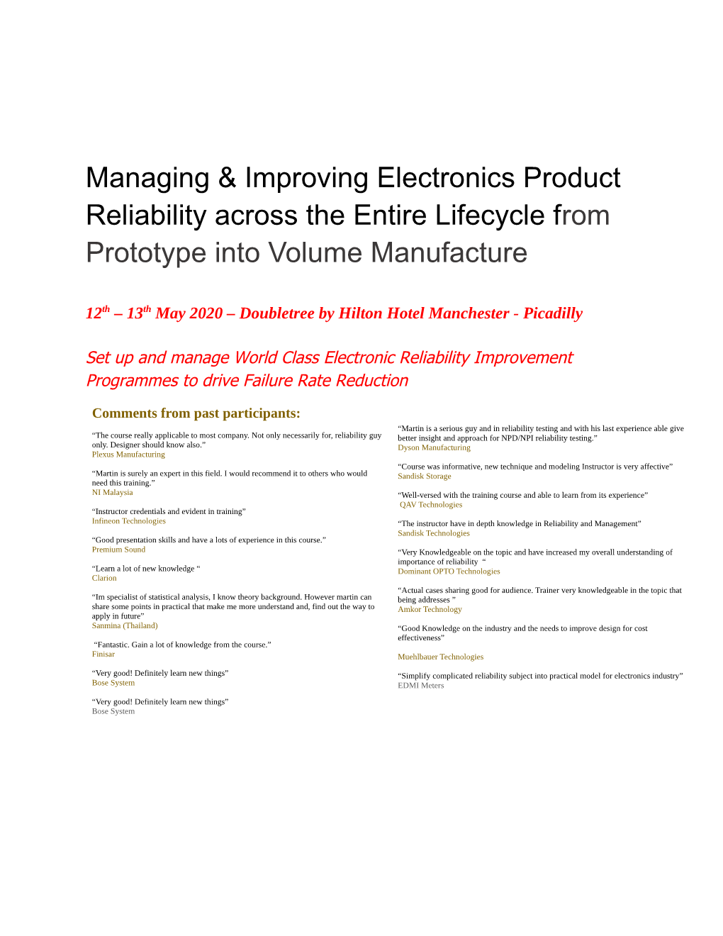 Managing & Improving Electronics Product Reliability Across the Entire