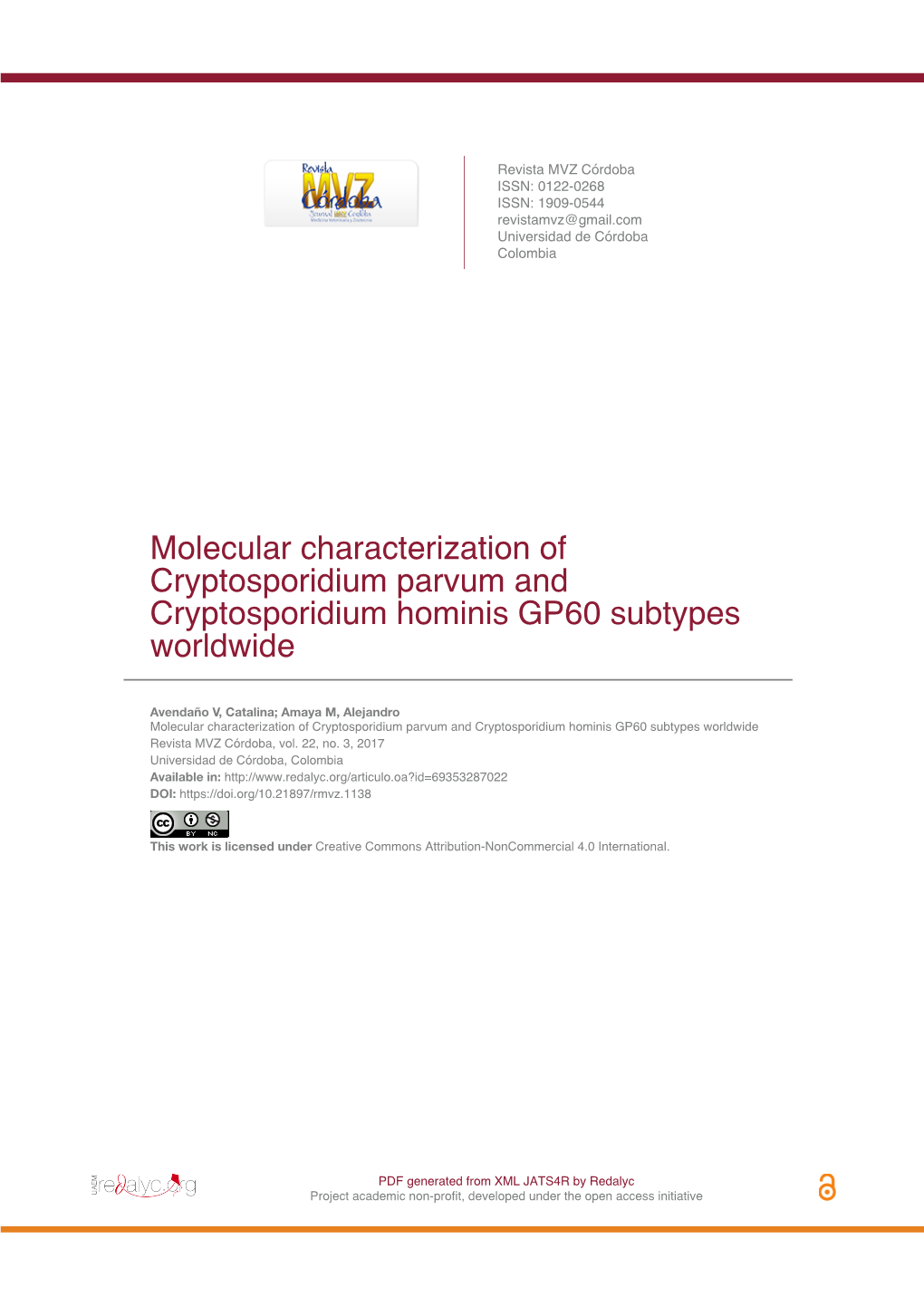 Molecular Characterization of Cryptosporidium Parvum and Cryptosporidium Hominis GP60 Subtypes Worldwide