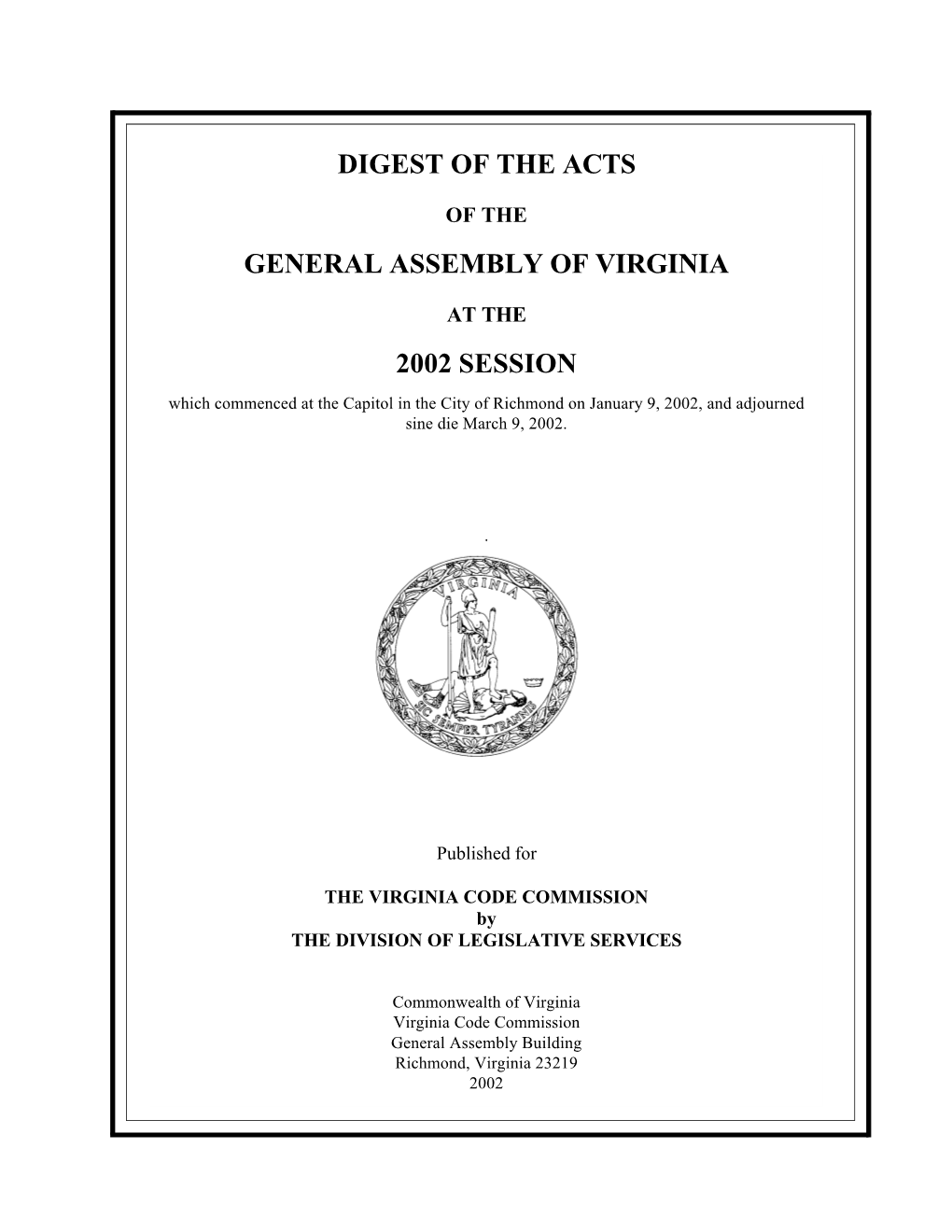 2002 Digest of the Acts of the General Assembly of Virginia