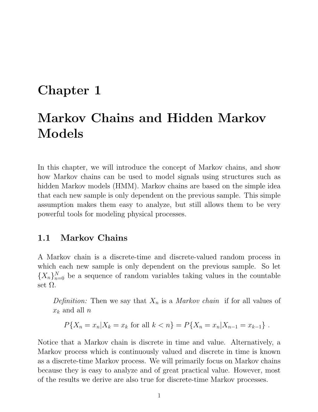 Chapter 1 Markov Chains and Hidden Markov Models